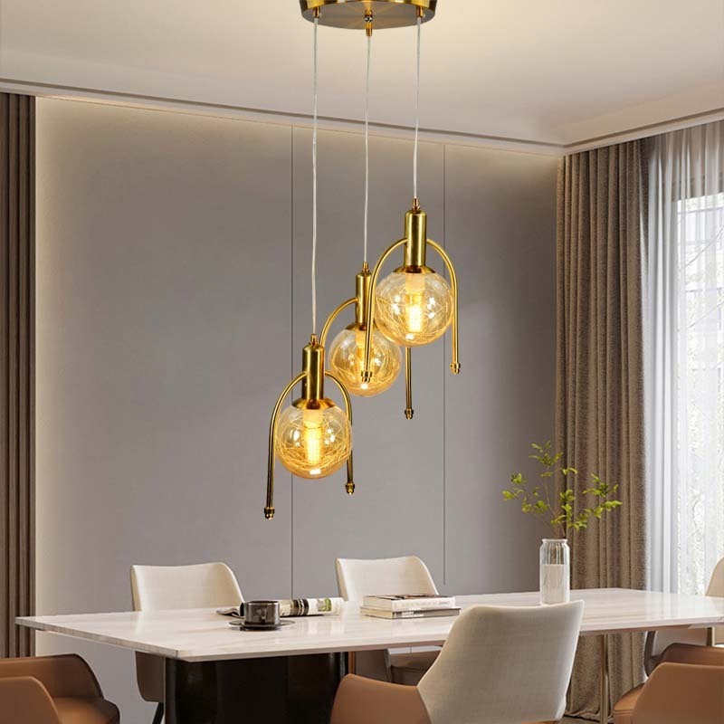 Modern Ceiling Lights Fixtures Golden Nordic Hanging Chandelier With Metal Wire Electroplate Lampshade Pendant Lighting