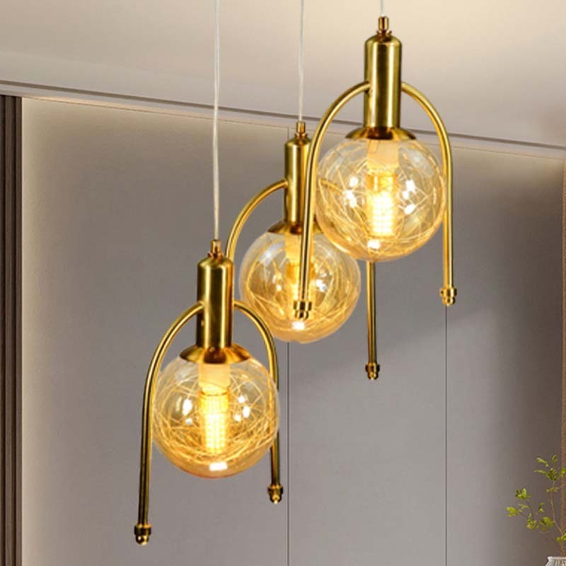 Modern Ceiling Lights Fixtures Golden Nordic Hanging Chandelier With Metal Wire Electroplate Lampshade Pendant Lighting