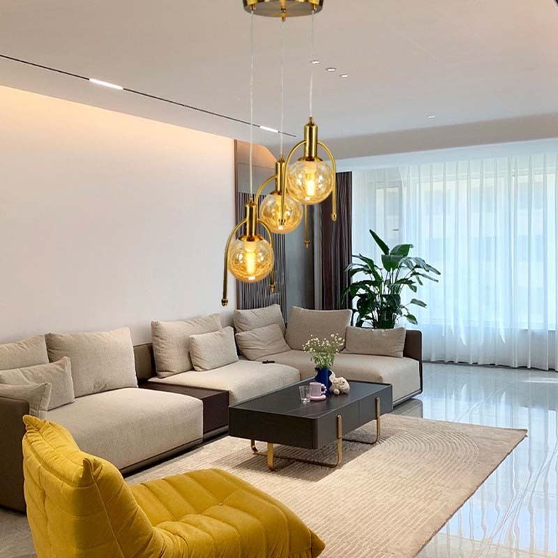 Modern Ceiling Lights Fixtures Golden Nordic Hanging Chandelier With Metal Wire Electroplate Lampshade Pendant Lighting