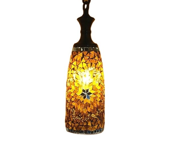 Turkish Mosaic Swag Plug in Ceiling Light Pendant Light Fixture Long Glass Shade Vintage  Exotic Hanging Lights With Chain