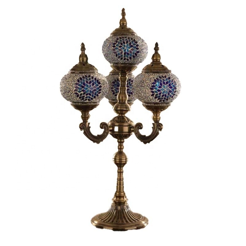 4 Globes Candelabra Handmade Multicolor Turkish Mosaic Glass Moroccan Lamp Colorful Traditional Metal Base Decorative Lamps