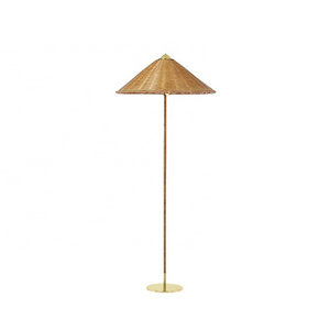 Umbrella Shape Bamboo Floor Lamp Rattan Wicker Corner Floor Light Metal Pin Top Standing Lamp Southeast Asian Standing Light