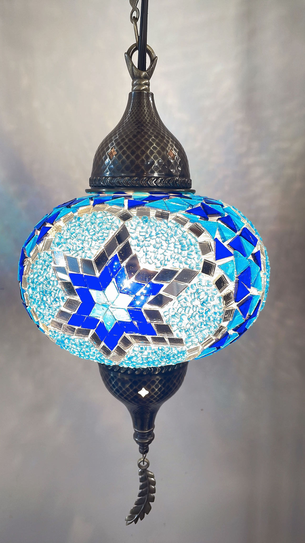 Turkish Mosaic Swag Plug in Ceiling Light Pendant Light Fixture 14.6 feet Chain Vintage  Exotic Hanging Lights