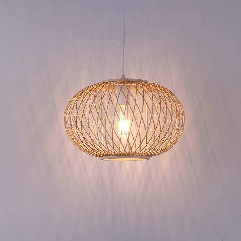 Natural Woven Rattan Lampshade Rustic Handmade Bamboo Lamp Dining Room Bedroom Decor Chandelier Light Fixture