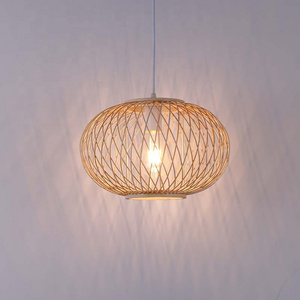 Natural Woven Rattan Lampshade Rustic Handmade Bamboo Lamp Dining Room Bedroom Decor Chandelier Light Fixture