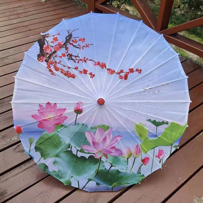 Chinese Umbrella Wedding Decoration Tassel Silk Cloth Umbrella Parasol Romantic Cherry Blossom Umbrella IN STOCK