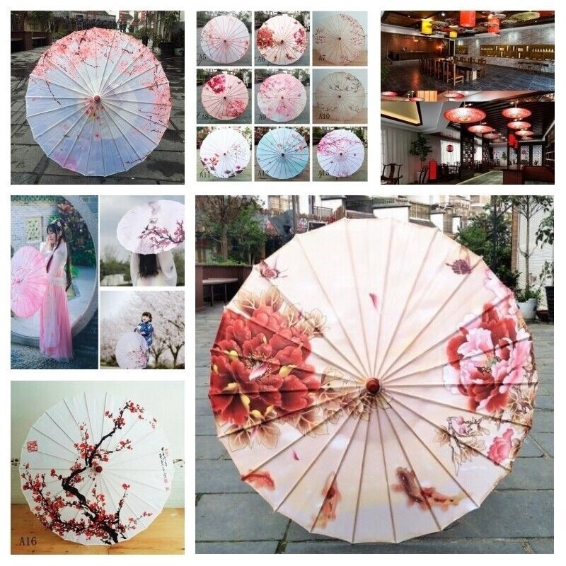 Chinese Umbrella Wedding Decoration Tassel Silk Cloth Umbrella Parasol Romantic Cherry Blossom Umbrella IN STOCK