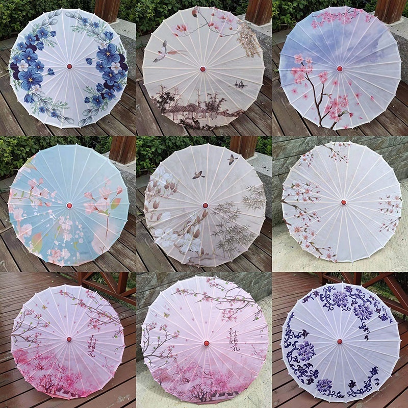 Chinese Umbrella Wedding Decoration Tassel Silk Cloth Umbrella Parasol Romantic Cherry Blossom Umbrella IN STOCK