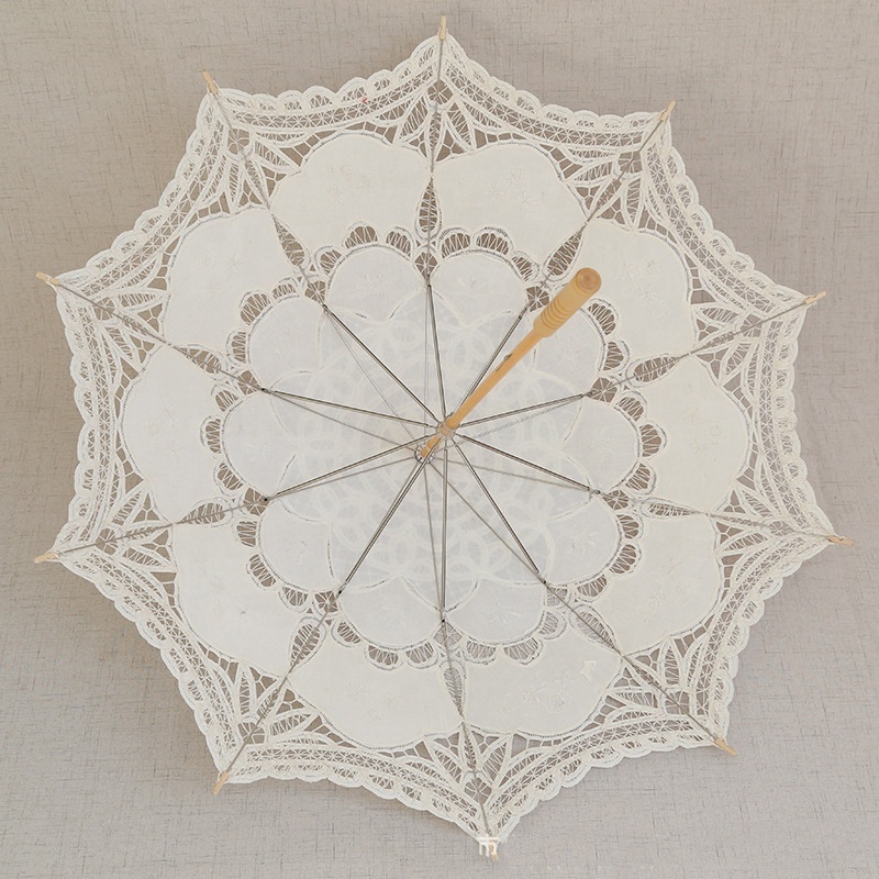 High Quality Handheld Fantastic Bride White Chinese Elegant Lace Parasol Umbrella For Wedding White Lace Umbrella