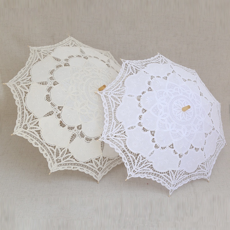 High Quality Handheld Fantastic Bride White Chinese Elegant Lace Parasol Umbrella For Wedding White Lace Umbrella