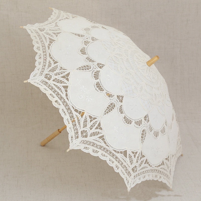 High Quality Handheld Fantastic Bride White Chinese Elegant Lace Parasol Umbrella For Wedding White Lace Umbrella