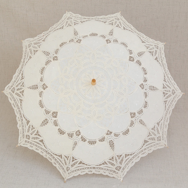 High Quality Handheld Fantastic Bride White Chinese Elegant Lace Parasol Umbrella For Wedding White Lace Umbrella