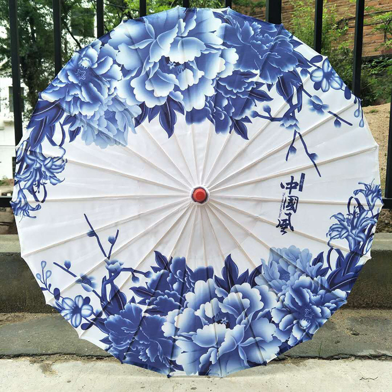 Wedding Umbrella Z28 White Oil Paper Bamboo Dance Umbrella Art Deco Parasol Craft Umbrella Chinese Fabric Parasol