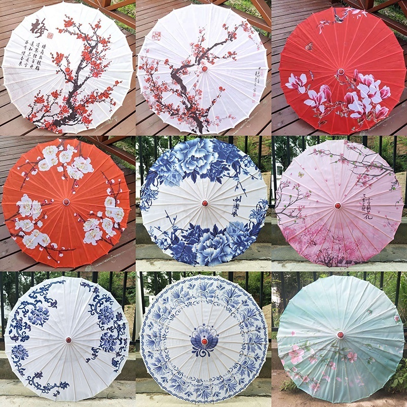 Wedding Umbrella Z28 White Oil Paper Bamboo Dance Umbrella Art Deco Parasol Craft Umbrella Chinese Fabric Parasol