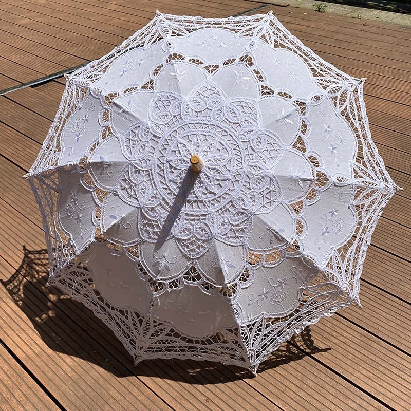 Good Quality Handmade Wholesale Chinese Elegant 16 Colors Lace Parasol Umbrella For Wedding Party Laces Embroidery Umbrella