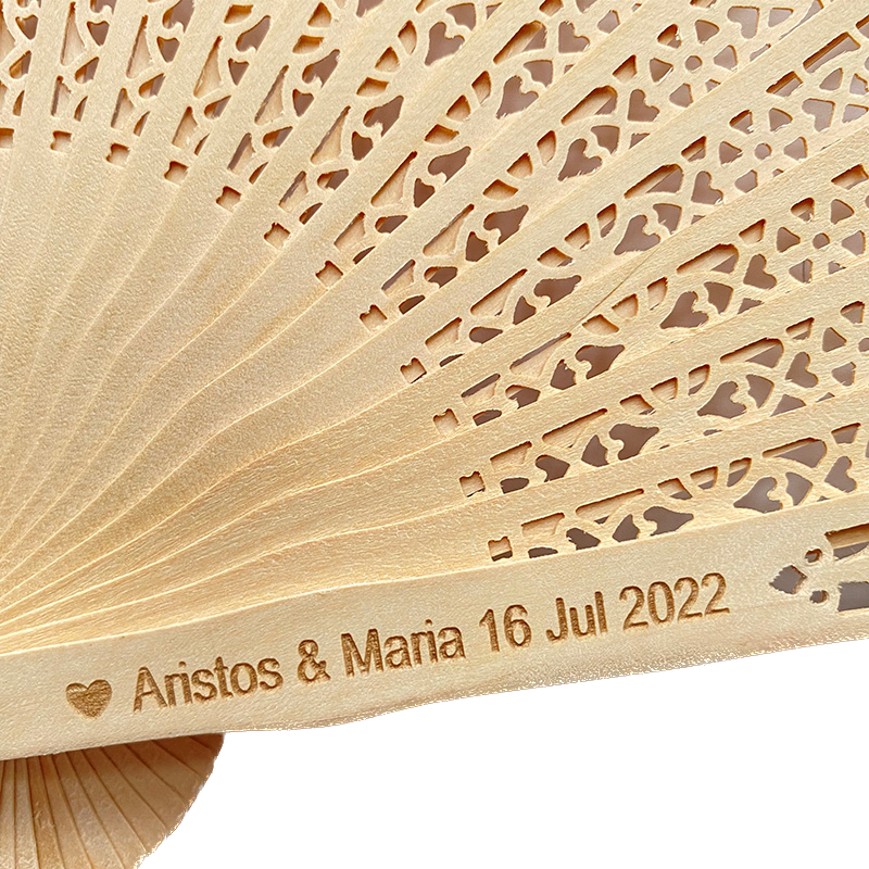 Good Quality Wedding Favors Folding Nature Wood Hand Fan Engrave Names And Date Personalized Fans For Wedding