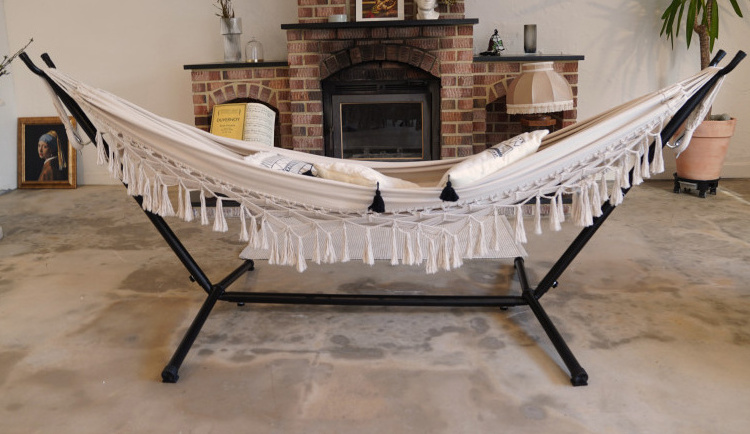 Canvas Macrame Hammock Portable Folding Hammock Stand Indoor and Outdoor