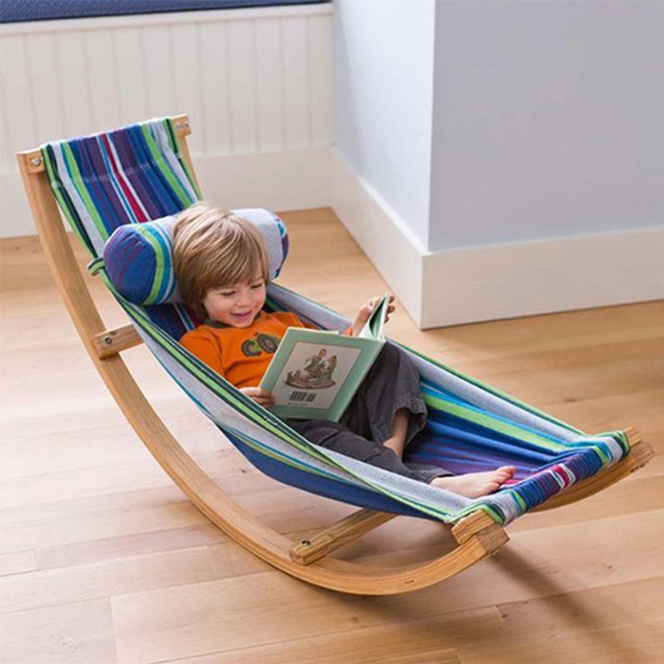 Portable Kids Baby Rocking Floor Hammock Wooden Rocking Swing with Stand