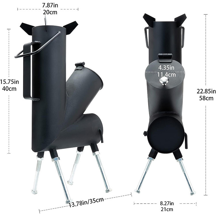 Large Rocket Stove Outdoor Camping Wood Burning With  A Fire Poker