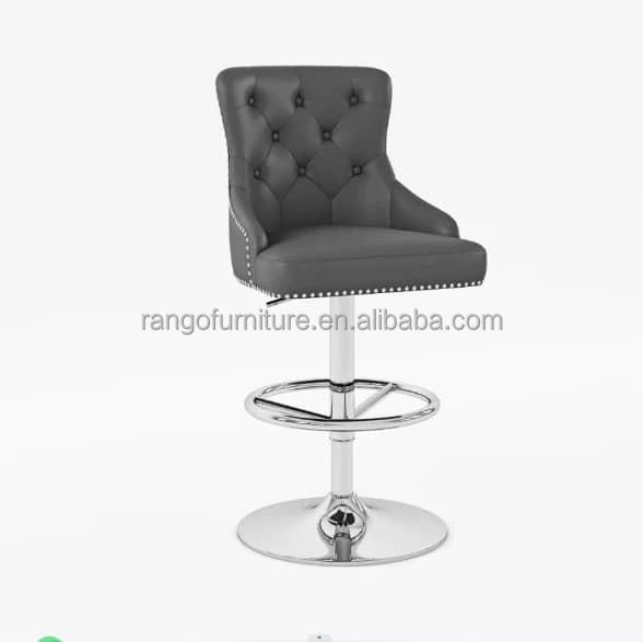 luxury high quality  stainless steel meter swivel silver leather bar chair stool