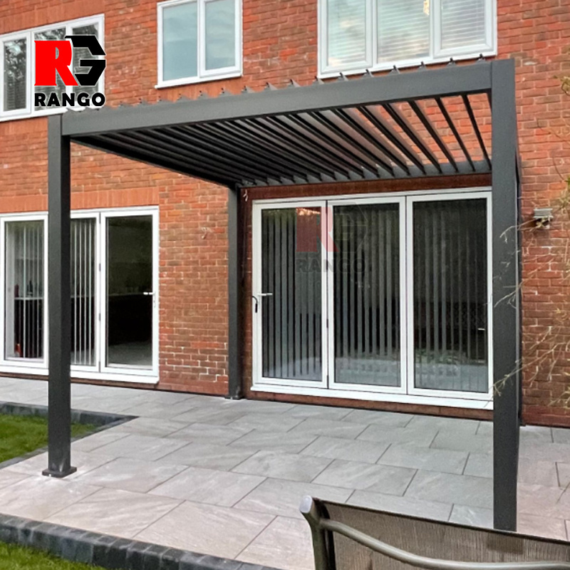 12X16 Galvanized Steel Modern Design Bioclimatic Louvered Roof Pergola With Led Light