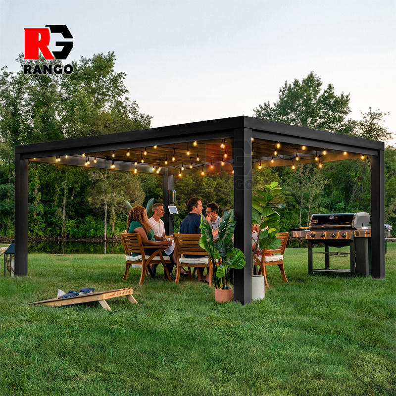 12X16 Galvanized Steel Modern Design Bioclimatic Louvered Roof Pergola With Led Light