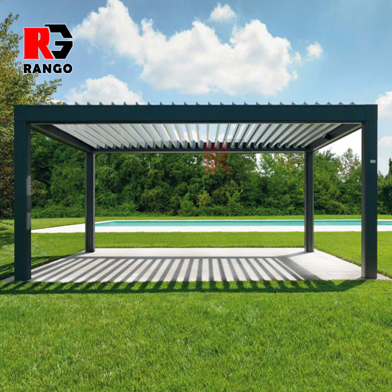 12X16 Galvanized Steel Modern Design Bioclimatic Louvered Roof Pergola With Led Light