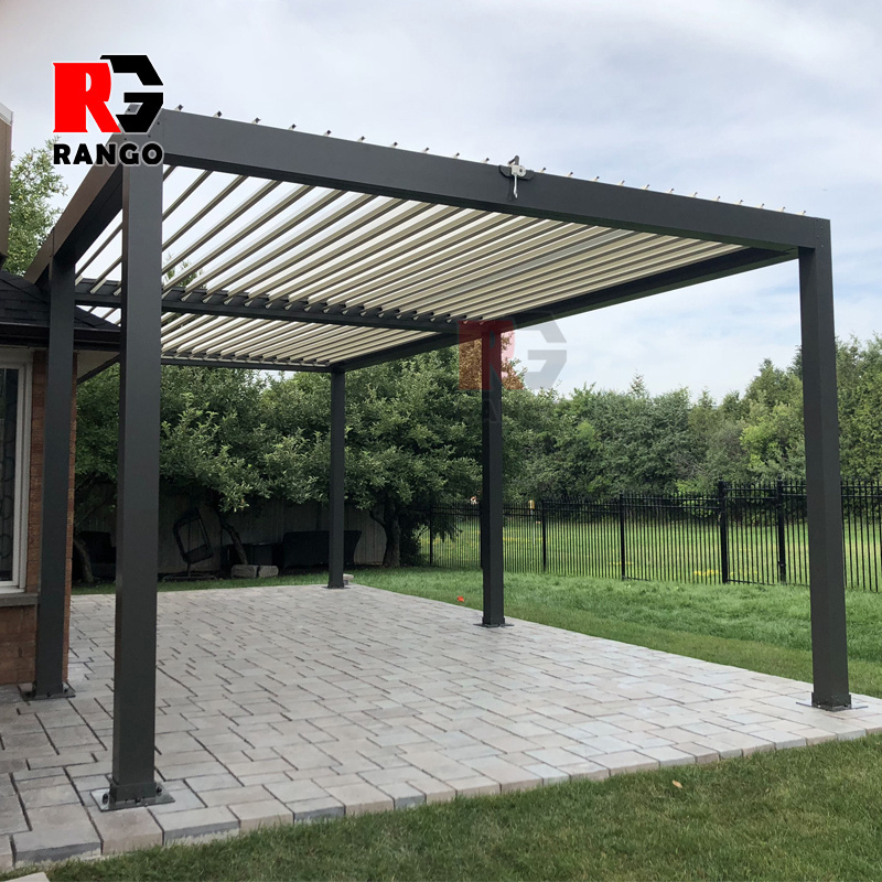 12X16 Galvanized Steel Modern Design Bioclimatic Louvered Roof Pergola With Led Light