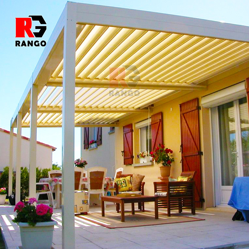 Low Price RangoTec Motorized Opening Pergola Louver Roof Aluminum Gazebo In Grey and White Color