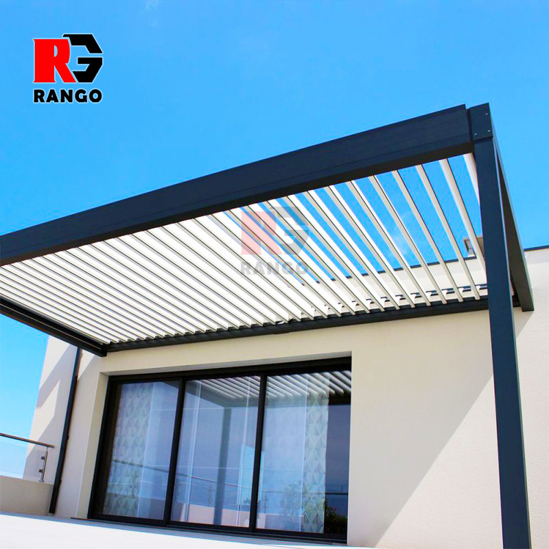 Low Price RangoTec Motorized Opening Pergola Louver Roof Aluminum Gazebo In Grey and White Color