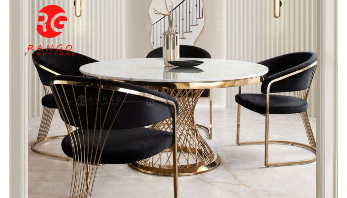 Modern design high quality stainless steel legs round dining table table jazz white marble top table