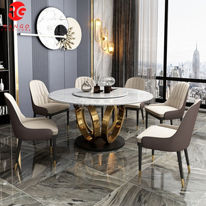 Round  gold dining table with rotating centre round dining table 8 seater dining room set