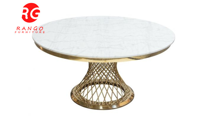 Modern design high quality stainless steel legs round dining table table jazz white marble top table