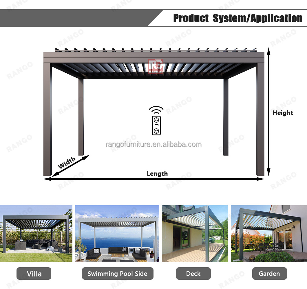 Motorized Louver Roof System Garden Aluminum Retractable Outdoor Pergola Bioclimatica