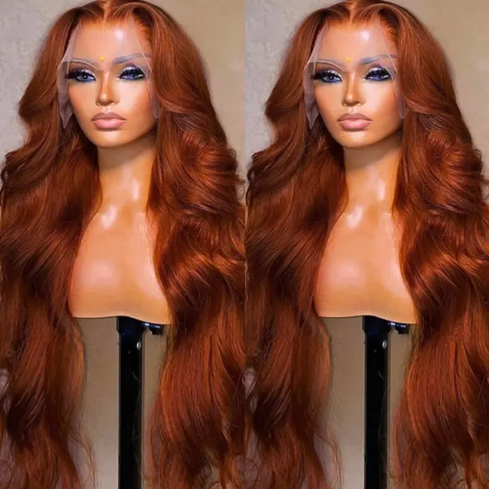 Ginger orange 350 color cuticle aligned human hair wigs raw hair wigs straight hd lace lace front wig