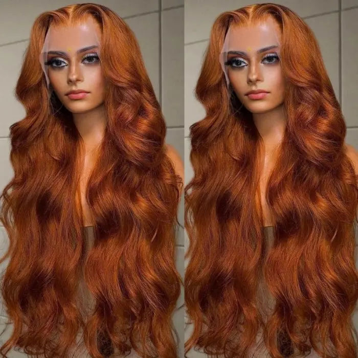 Ginger orange 350 color cuticle aligned human hair wigs raw hair wigs straight hd lace lace front wig