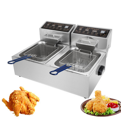 Commercial French Fries KFC Potato Chips 20L Double Cylinder Fryer with Basket Electric Chicken Fryer