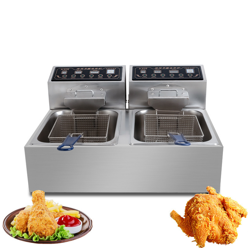 Commercial French Fries KFC Potato Chips 20L Double Cylinder Fryer with Basket Electric Chicken Fryer