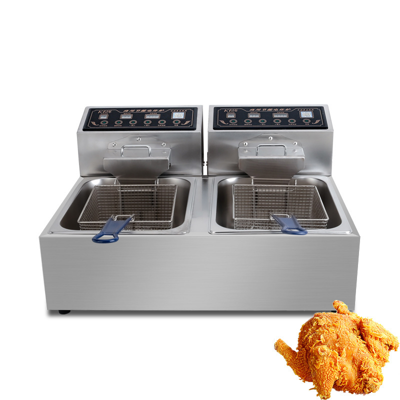 Commercial French Fries KFC Potato Chips 20L Double Cylinder Fryer with Basket Electric Chicken Fryer