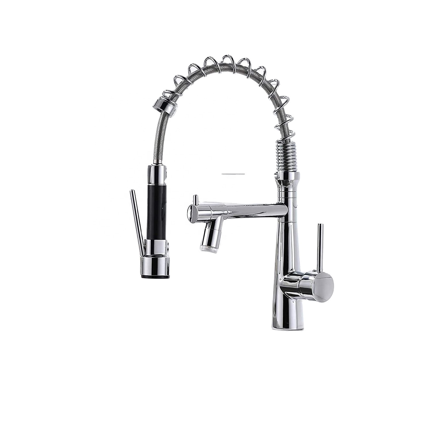 Contemporary  Kitchen Sink Faucet with Pull Down Sprayer, High Arch Commercial Stainless Steel Single