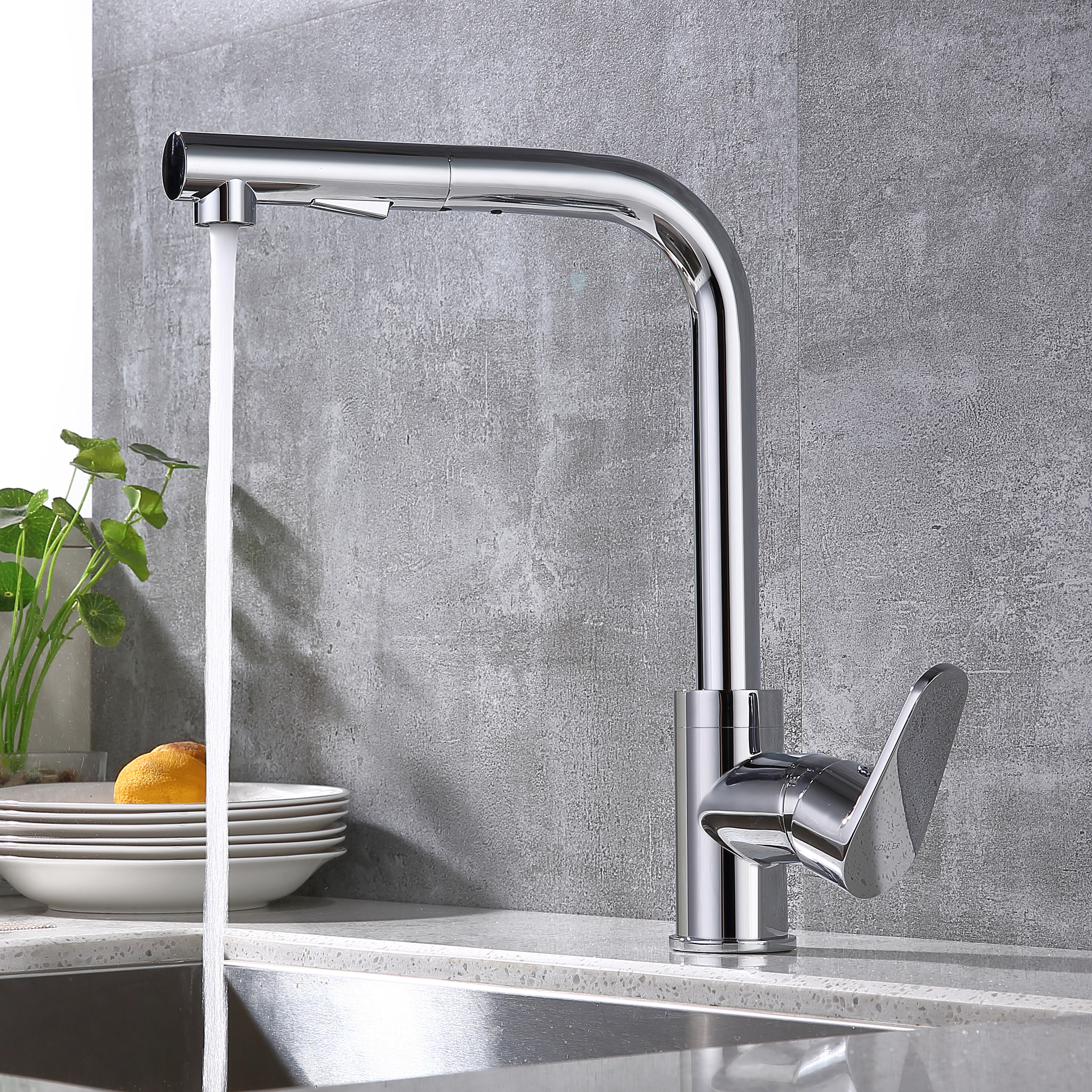 Moder New Style Kitchen Tap 360 Degree Rotatable Pullout Kitchen Faucet with Polish Chrome for Economic Project