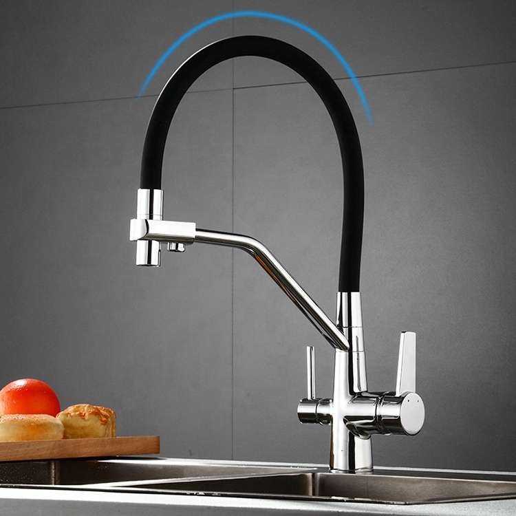 Dual Handles Matte Black Kitchen Sink Faucet with Pull Down Sprayer 2 Handle 3 in 1 Water Filter Purifier Faucets