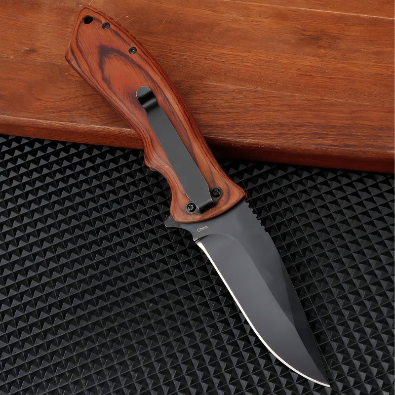 Customized Wholesale Portable Outdoor Folding Sharp Self-Defense Camping Hunting Survival Tactical Wood Handle Knife