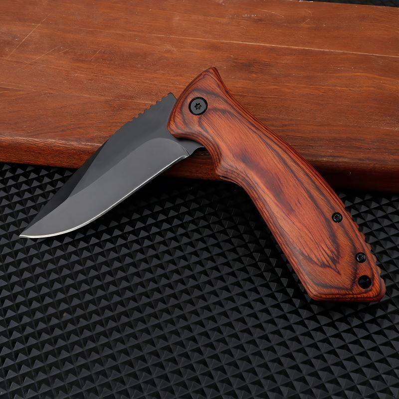 Customized Wholesale Portable Outdoor Folding Sharp Self-Defense Camping Hunting Survival Tactical Wood Handle Knife