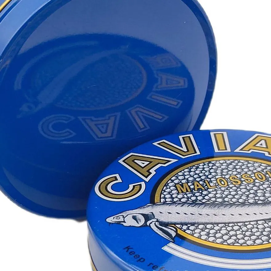 Custom Logo 250G Airtight Food Grade Metal Round Can 10g 30g 50g 100g 250g Empty Caviar Tins