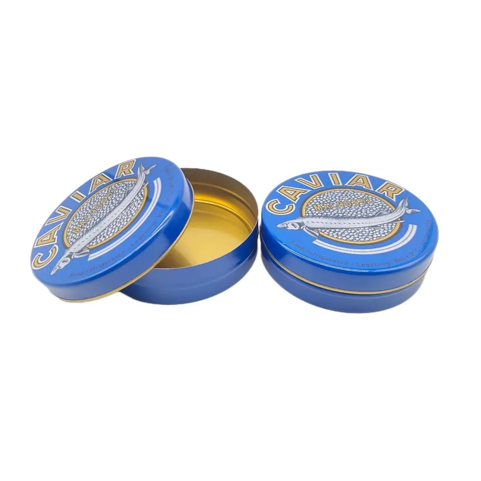 Custom Logo 250G Airtight Food Grade Metal Round Can 10g 30g 50g 100g 250g Empty Caviar Tins