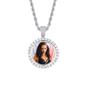 2024 Rotatable double-sided Hip Hop Necklace Custom Photo Pendent Necklace