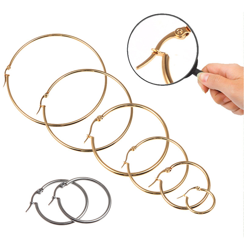 Gold Plated Size 2cm-7cm  Hoop Earrings for Women Sensitive Ears Stainless Steel Earring Hoop