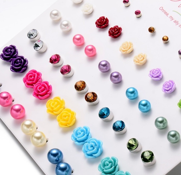 Hypoallergenic Women Earrings Multi Pairs Disc Ball Earrings Set 30 Pairs/Set Stud Earrings For Kids Jewelry