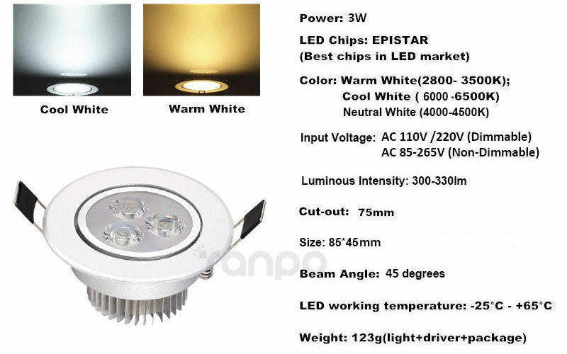 Dropshipping LED Recessed Downlight 3w 5w 7w 9w 12w 15w 18w ceiling light 220V dimmable downlight spotlight lamp for project